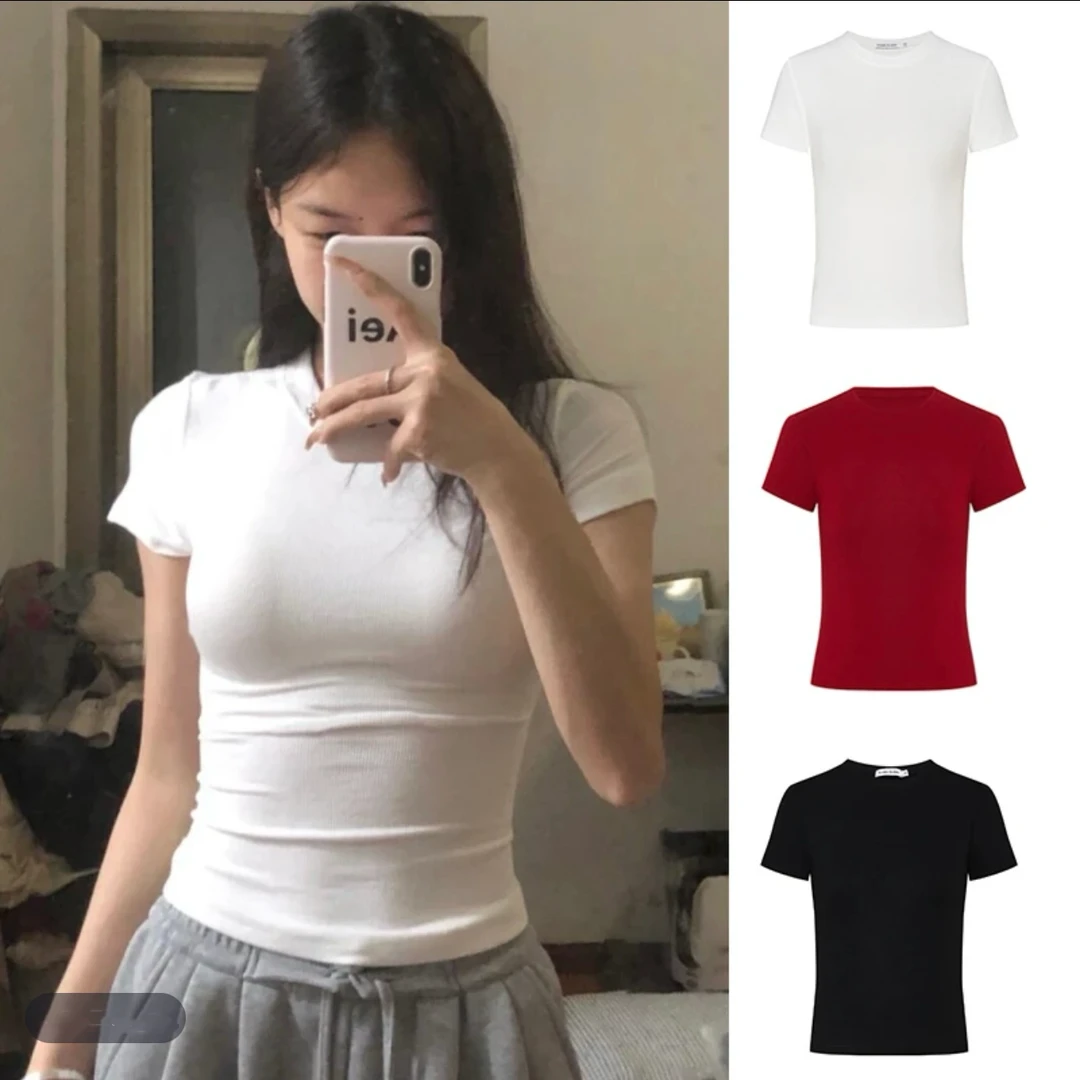 御姐纯色格雷系miu春叠穿打底衫女圆领辣妹修身上衣显丰满短袖T恤