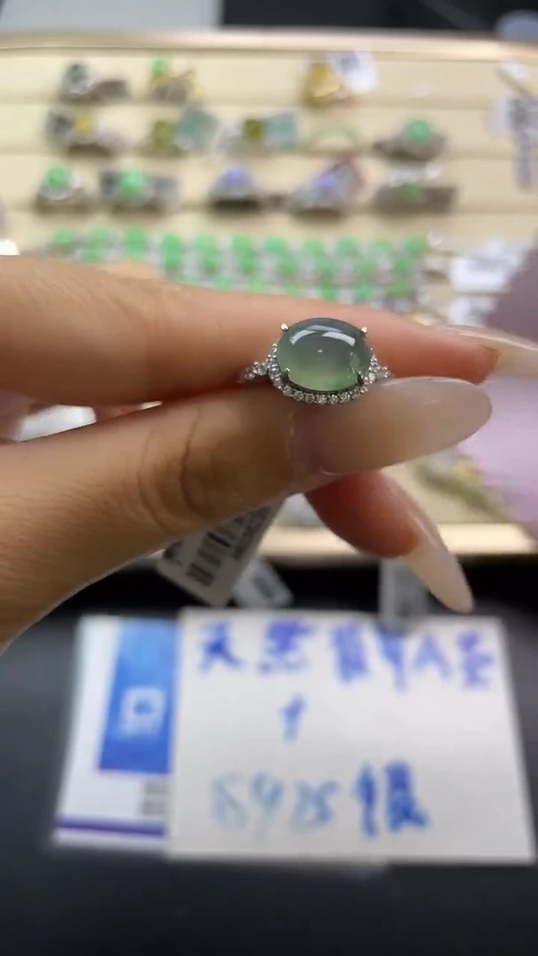 银S925镶嵌戒指翡翠翡翠 蛋面 银S925镶嵌