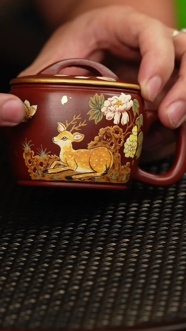 茶壶紫砂小红泥 汉瓦 梅花鹿