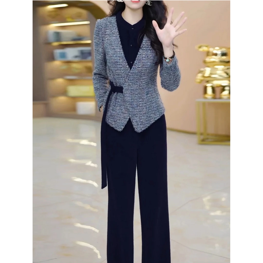 W8135小香风套装女2025新款秋冬时髦洋气高级感贵夫人两件套裤