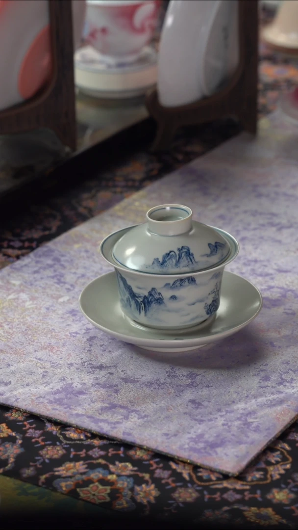 英姐好物分享@@青花山水盖碗