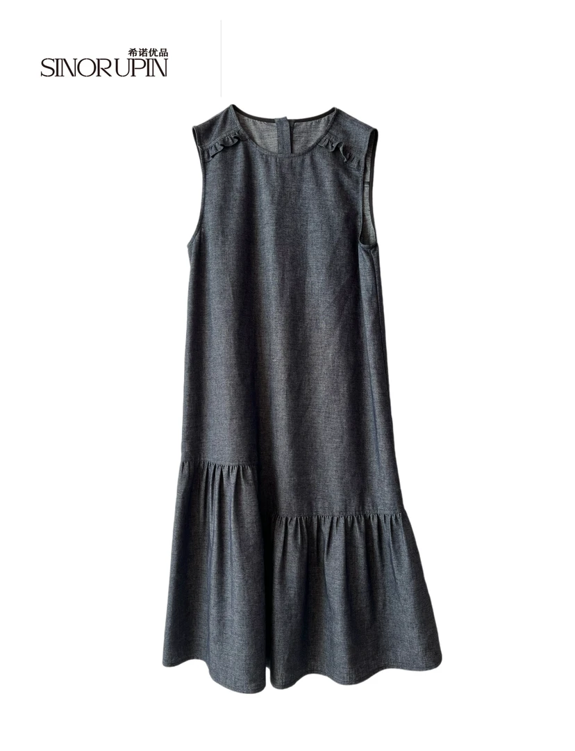 新款夏季文艺复古度假风连衣裙女韩系中长款显瘦无袖牛仔裙