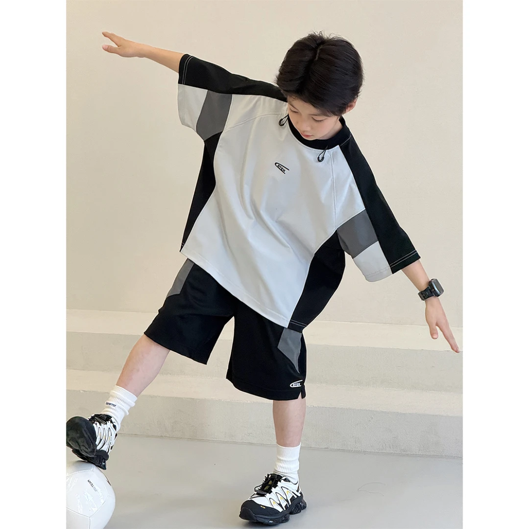 男童运动套装夏季爆款中大童薄款短袖凉感裤子儿童休闲速干两件套