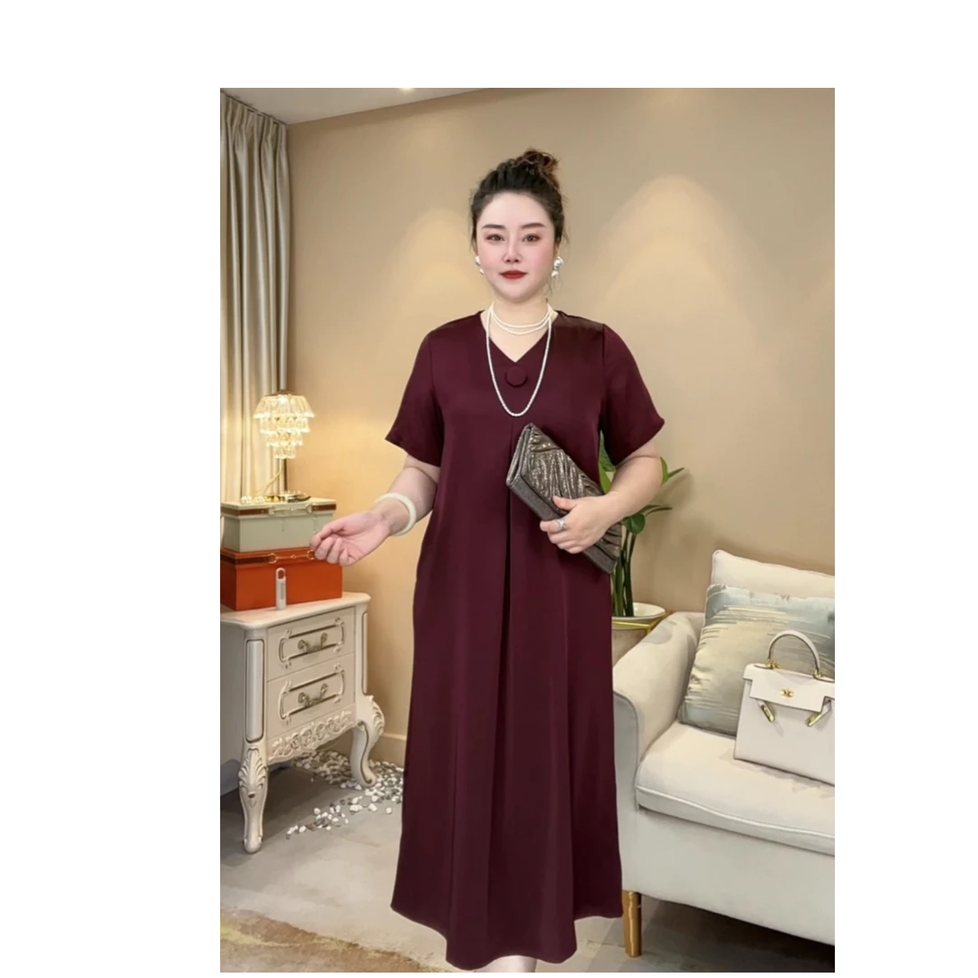 【萱画高定系列】时尚妈妈洋气V领百搭显瘦宽松气质高级连衣裙XH191