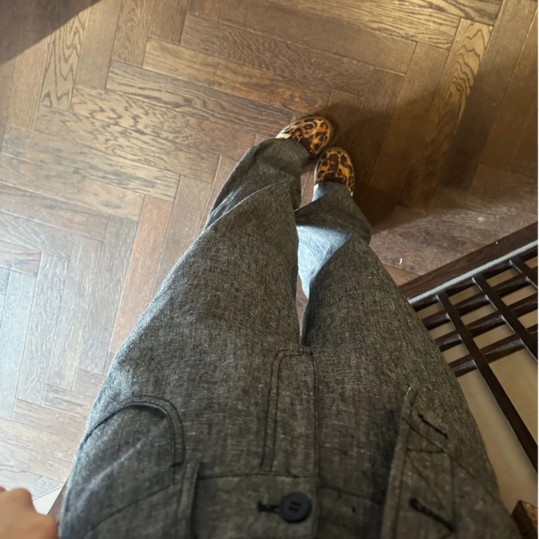 syna初融灰色复古直筒裤-套装