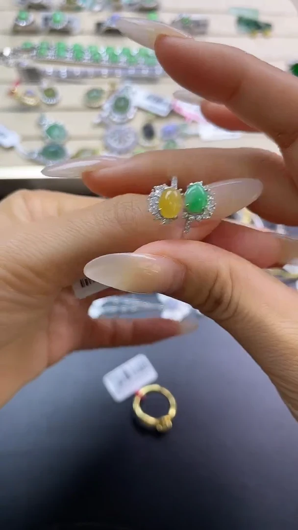 银S925镶嵌戒指翡翠翡翠 蛋面 银S925镶嵌