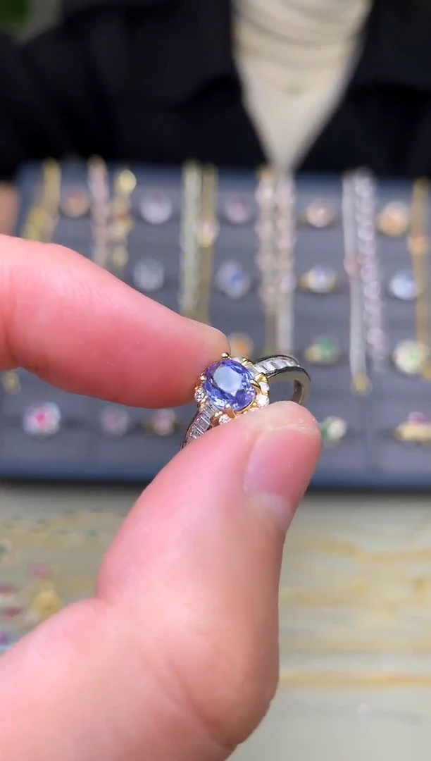 戒指蓝宝石银S925镶嵌戒指