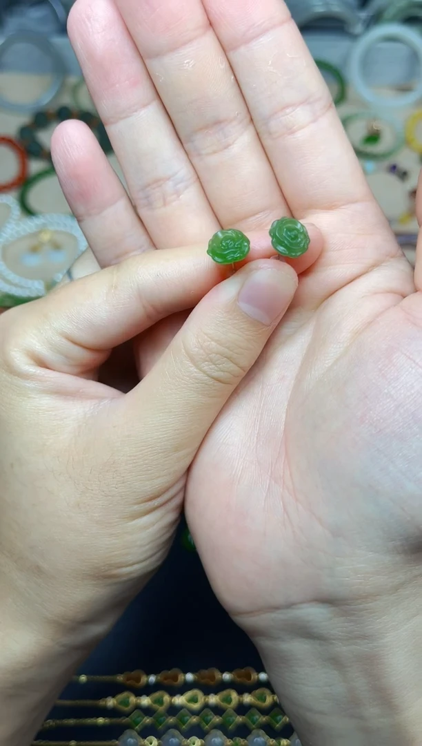 和田玉银S925镶嵌耳饰山茶花06