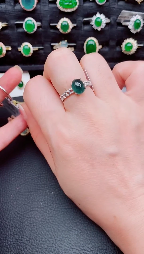 翡翠戒指银S925镶嵌天然a货翡翠381