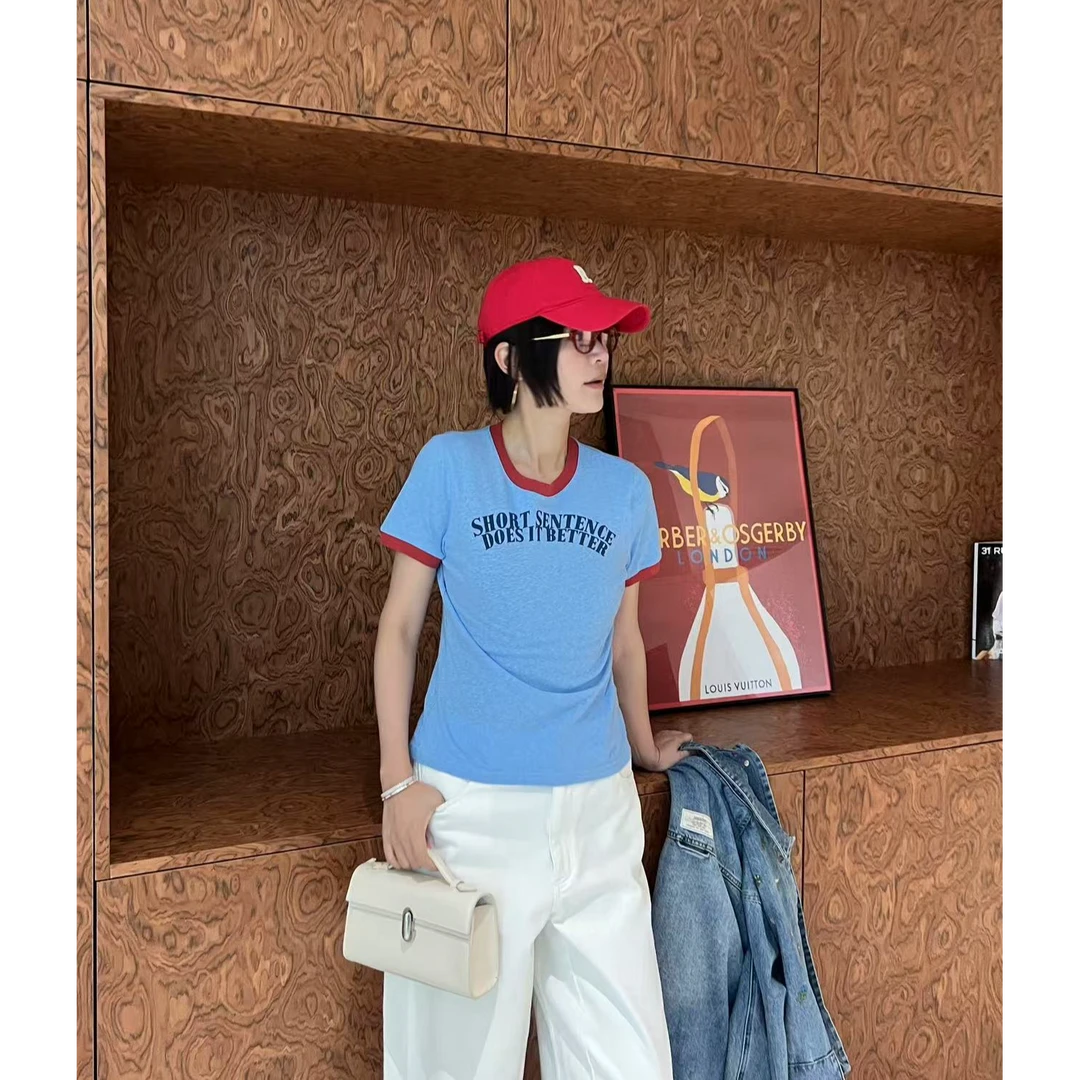 IINC SHORT SENTENCE 短句25SS撞色印花T恤女设计感小众别致上衣