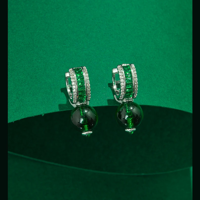 铜合金锆石耳饰 欧若风绿碧波气质时尚百搭新年耳钉