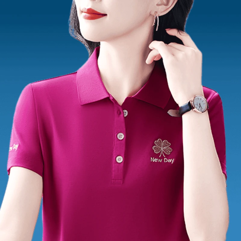 短袖t恤女2025新款爆款夏季时尚洋气冰丝速干POLO衫减龄气质上衣