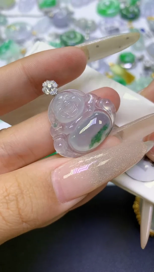 颈饰18K金镶嵌翡翠天然缅甸翡翠A货百元以上9元证书费自理