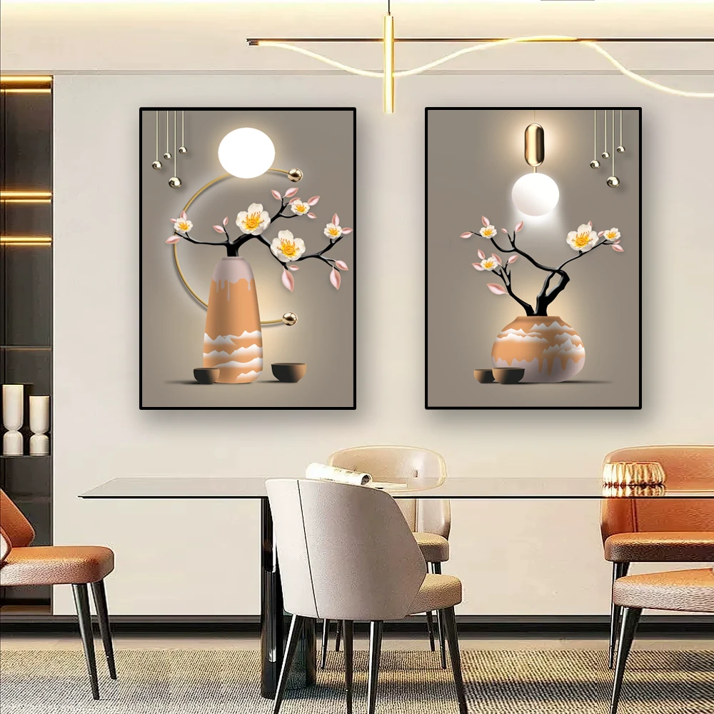 现代简约餐厅装饰画饭厅客厅餐桌壁画厨房两联画轻奢大气平安富贵