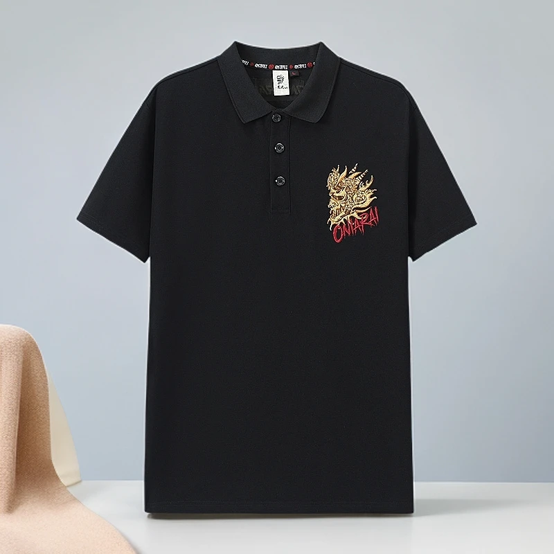 ONIARAI/鬼洗25新品经典刺绣鬼头金色海浪POLO衫休闲时尚B25U808