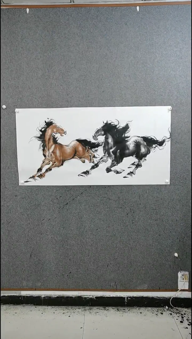 国画水墨写意画双骏马图