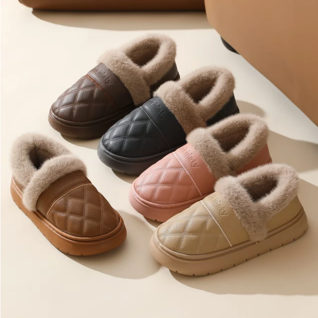 【加绒加厚包跟款】情侣款冬季简约舒适百搭居家拖鞋6512