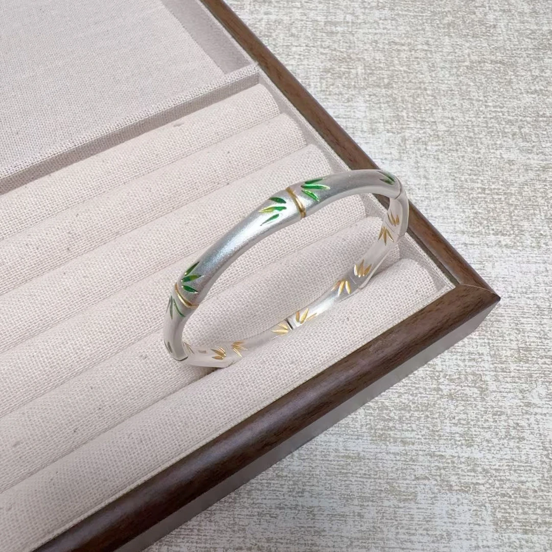 足银珐琅手镯 足银999.9节节高竹节吉言平安如意描金珐琅彩手镯