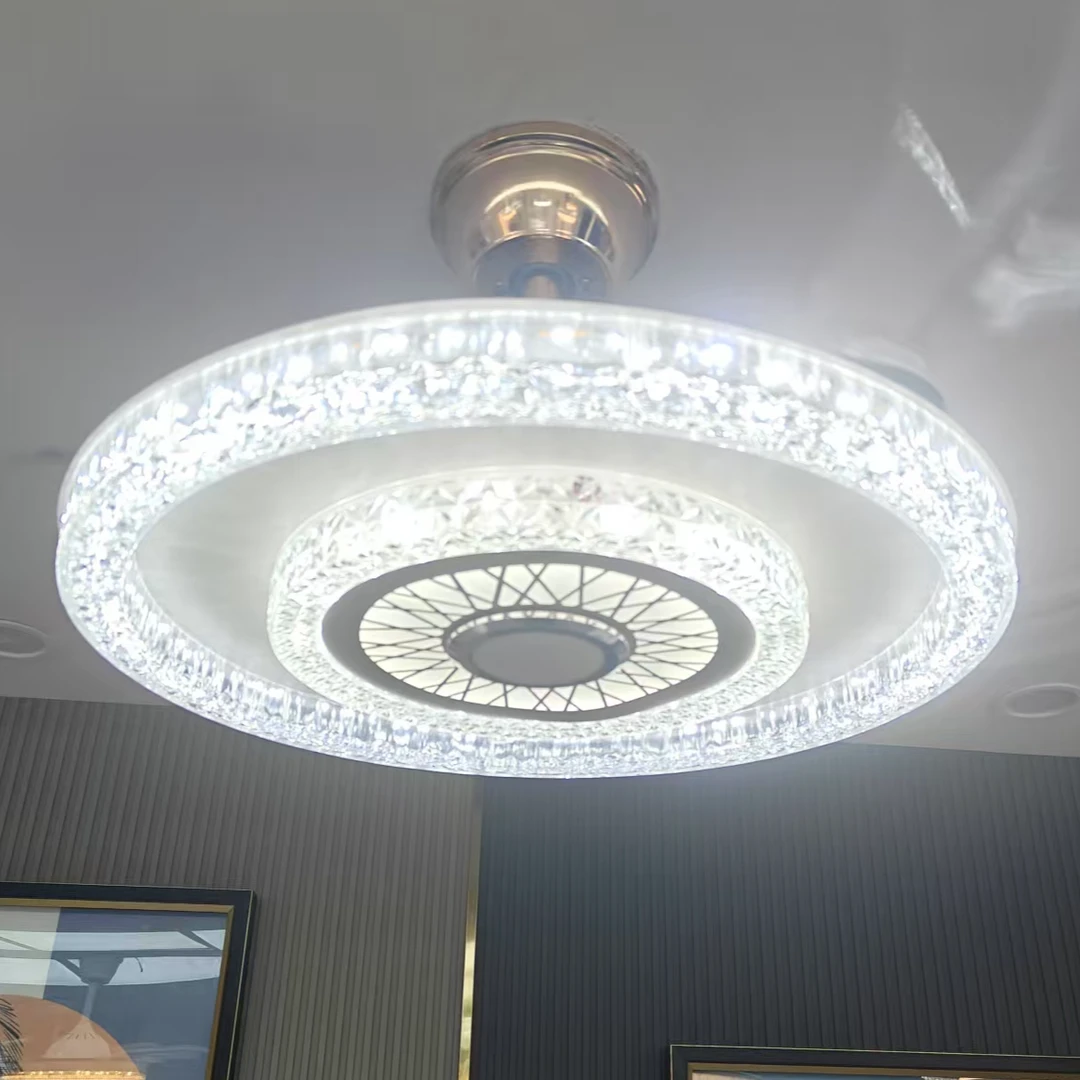 7112 新款风扇灯轻奢简约大气蓝牙音箱家用餐厅卧室吊扇灯风扇灯