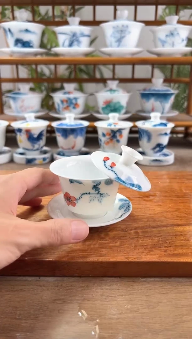 微瑕山茶花小马蹄三才盖碗