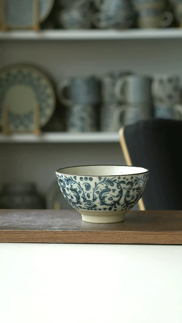 陶瓷518瑕鸢尾花米饭碗12@7-10@