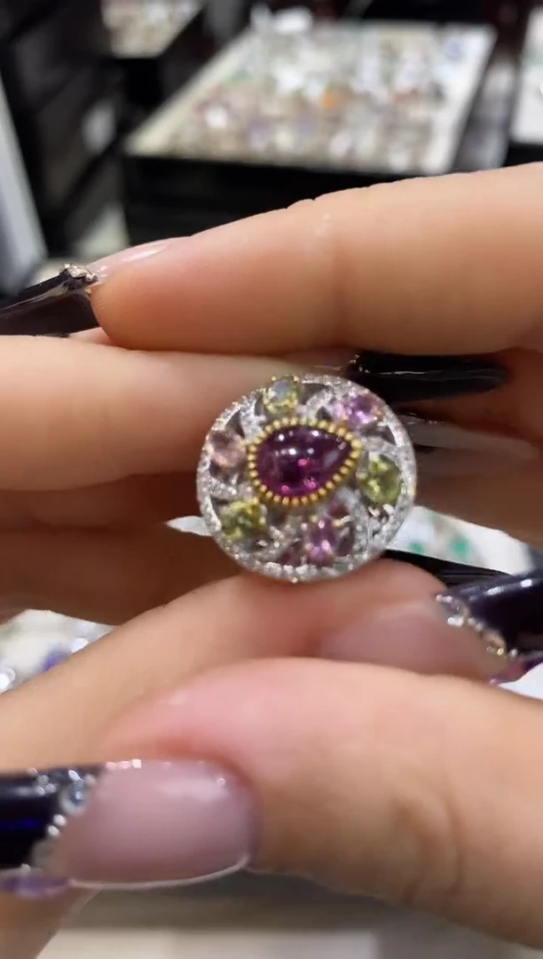 银S925镶嵌戒指定制碧玺楚楚珠宝中古甄选不退换