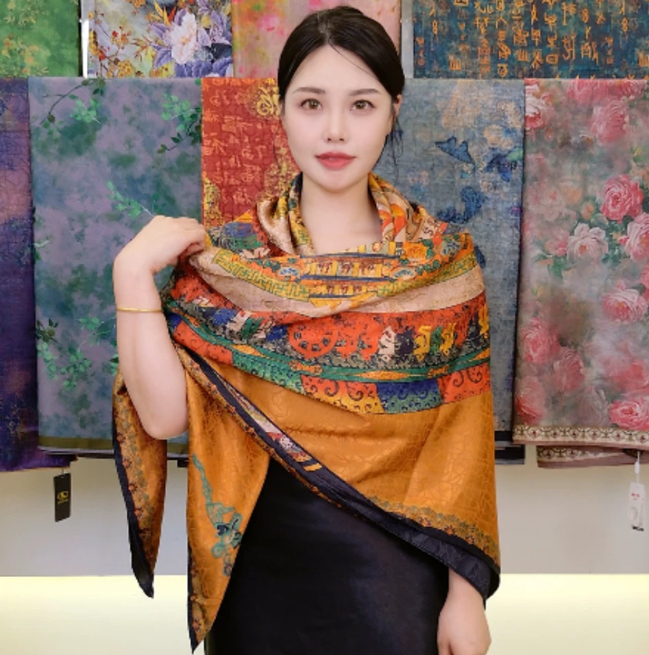 【多彩坛城】苏杭女丝巾高级感围巾韩版时尚百搭气质披肩140*140