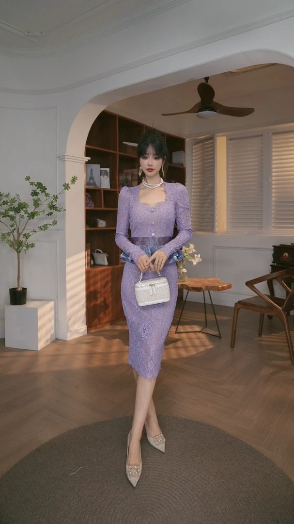 【JANE·简】2025春季新款女装轻熟风气质V领收腰连衣裙20823