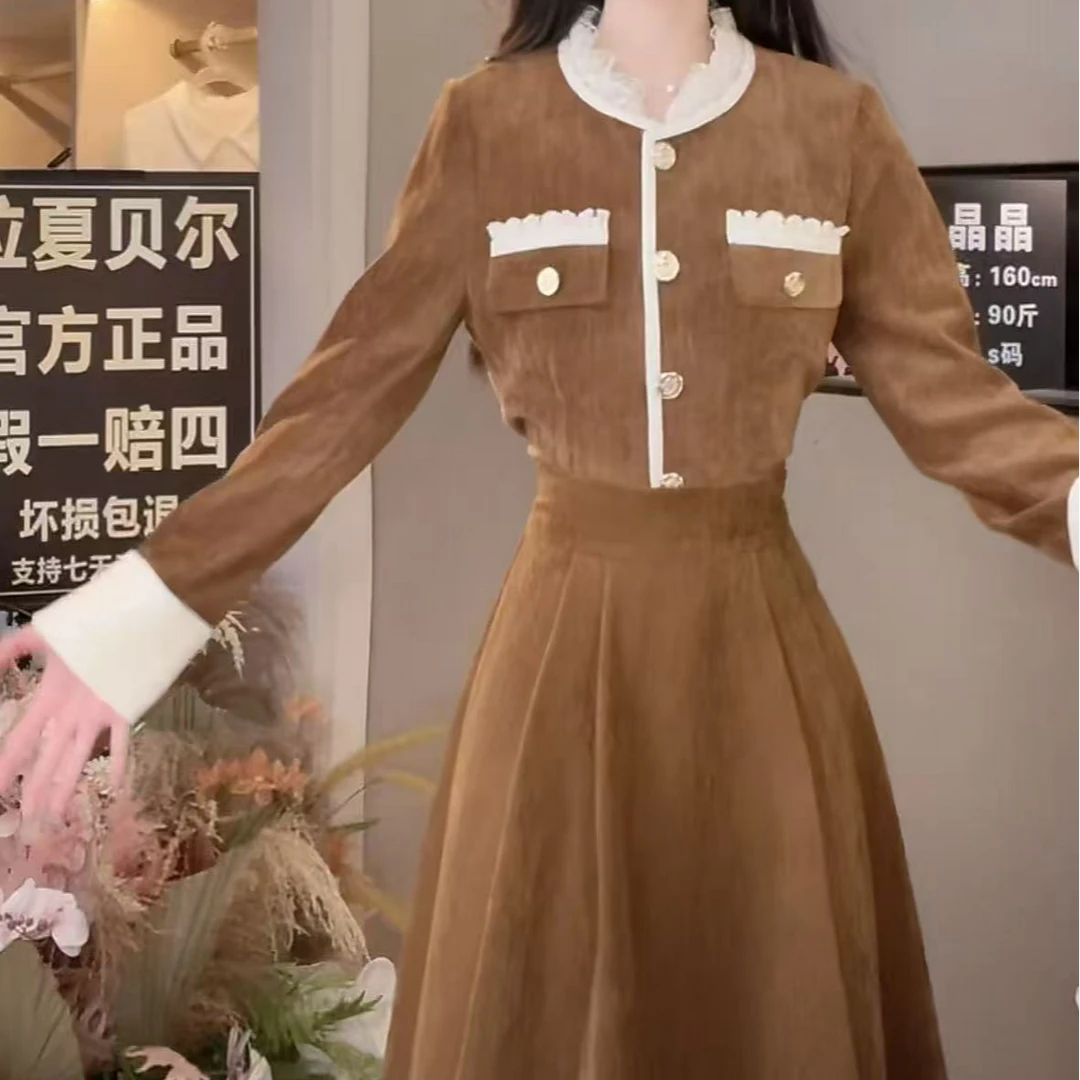 拉夏贝尔2025年秋季新款长袖气质拼接显瘦连衣裙 26786 JCK