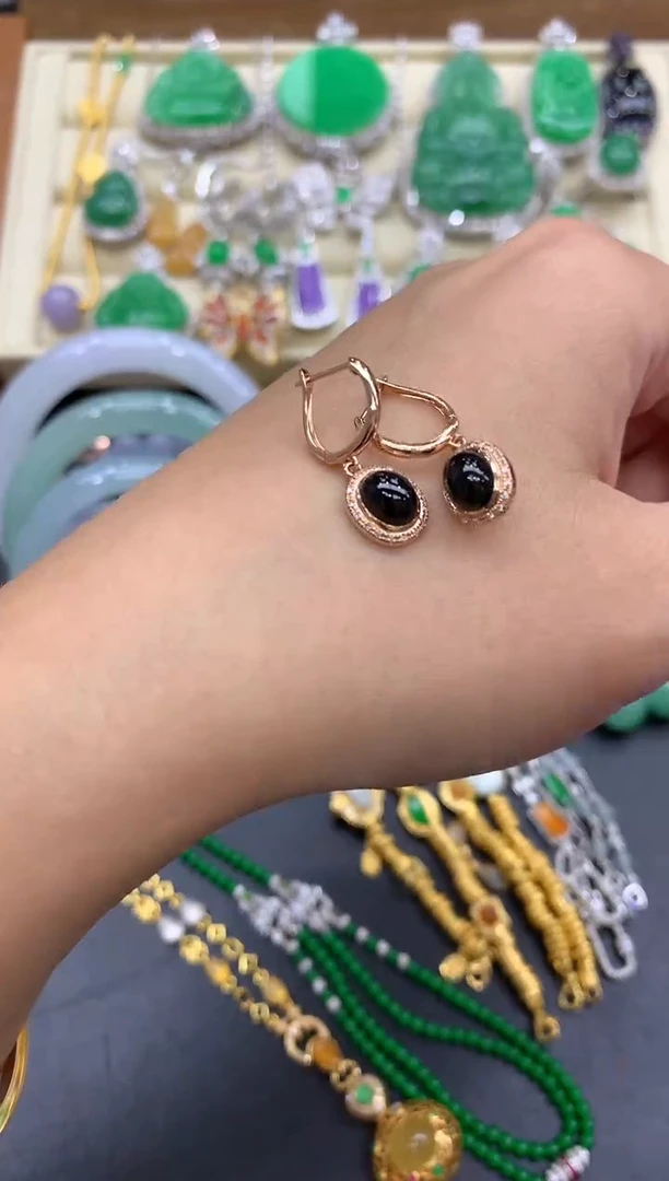 翡翠18K金镶嵌耳饰341-中国好珍宝