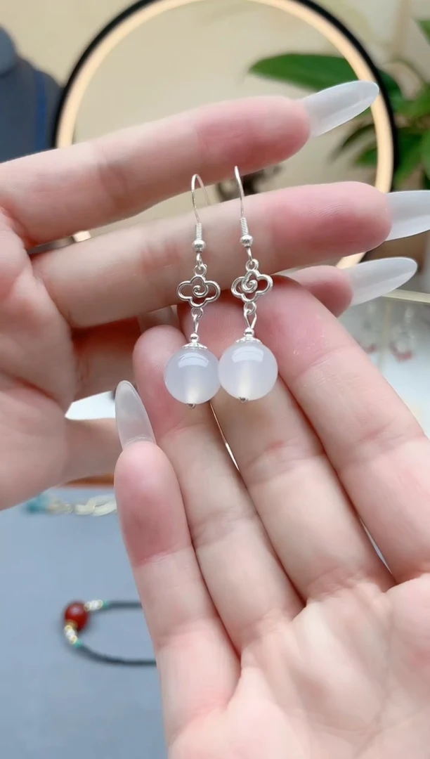 玛瑙/玉髓耳饰银S925镶嵌630