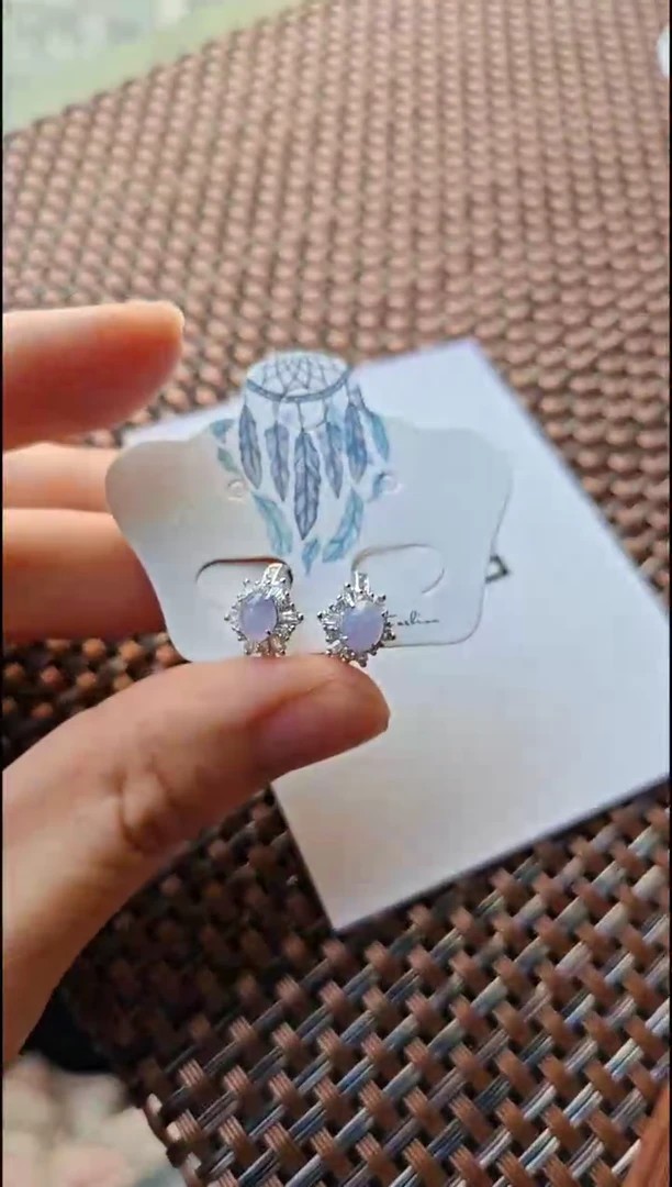 【闪购商品】翡翠耳饰银S925镶嵌翡翠耳饰S925银镶嵌