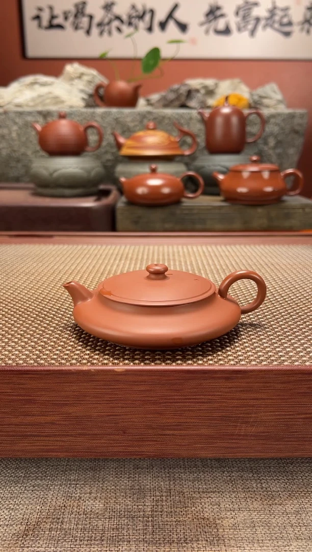 茶壶朱泥虚扁飞船 全手工超薄胎 纯料朱泥