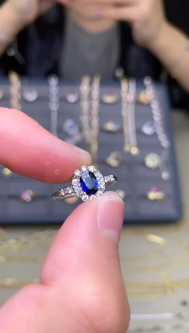 戒指蓝宝石银S925镶嵌戒指