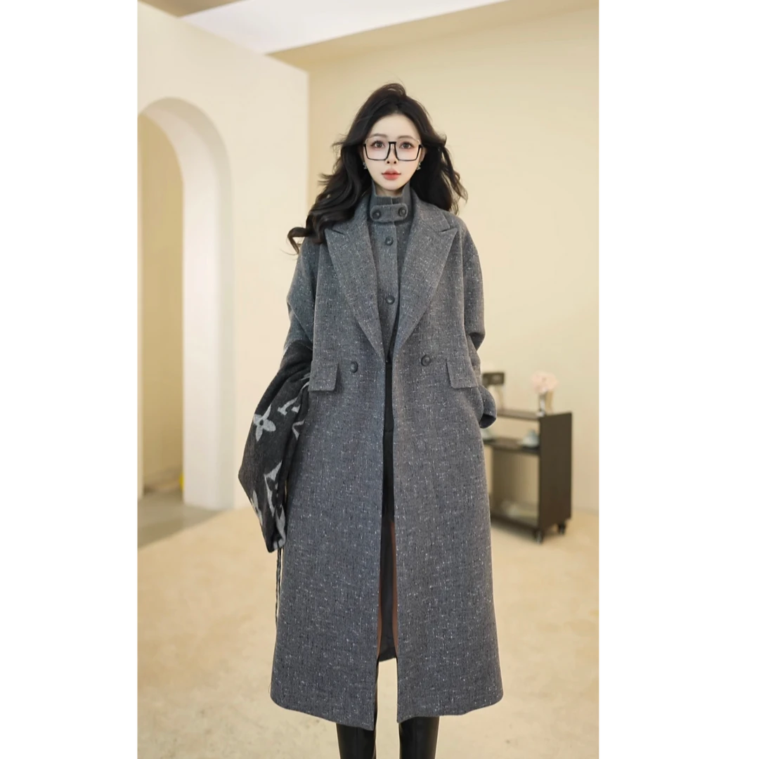 Jamor25秋冬季新款设计师气质绒感显瘦加厚大衣外套女