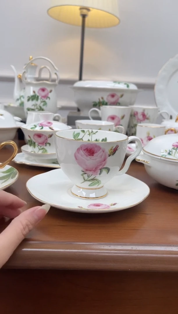 杯玫瑰高骨骨瓷杯碟