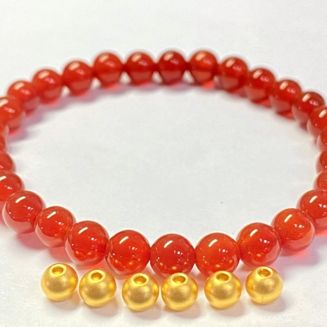 足金999卡5mm古法6颗 红色玛 瑙手串@@A006-6