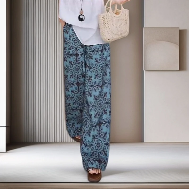 【雅岚女装】时尚洋气显瘦雪纺印花休闲裤气质夏季薄款宽松高腰显瘦