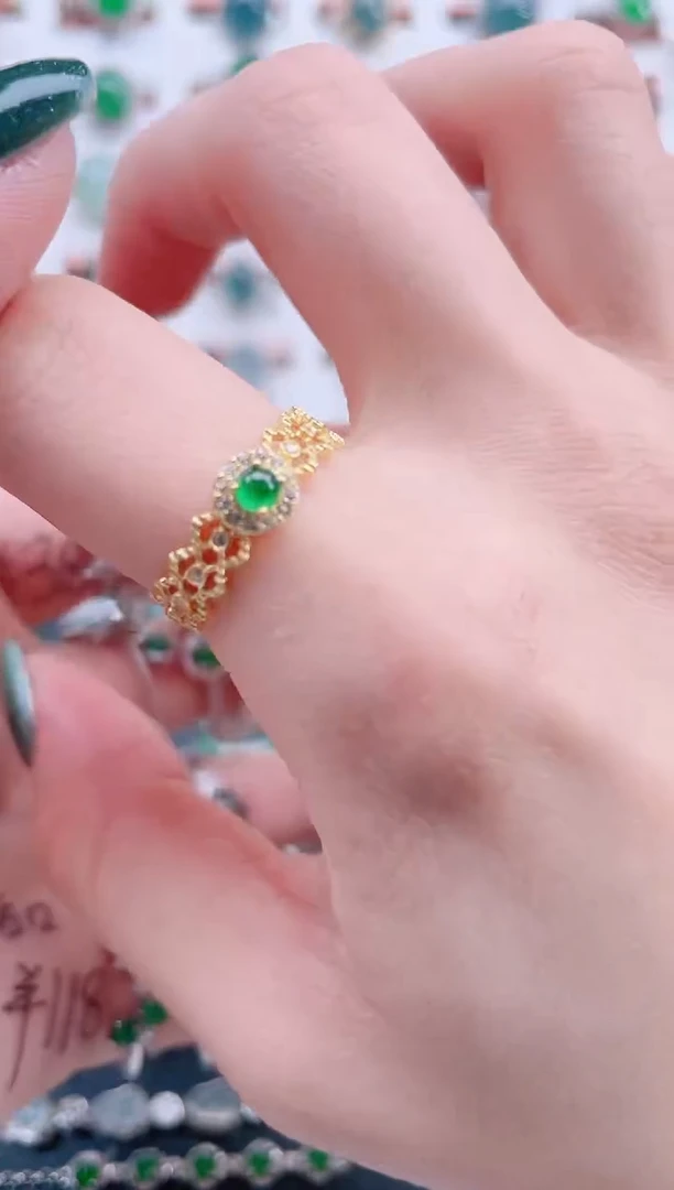 银S925镶嵌戒指翡翠天然翡翠