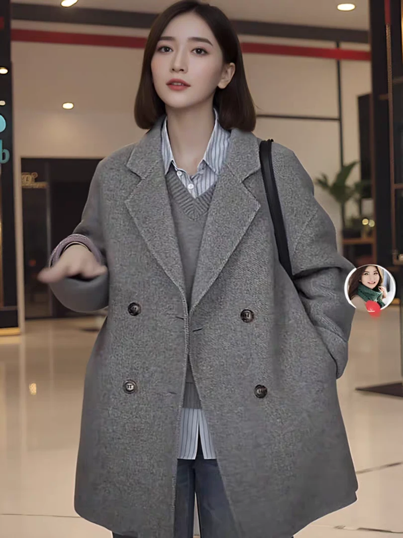 秋冬新款双面呢羊毛大衣气质显瘦高级感长毛女大衣灰中长款