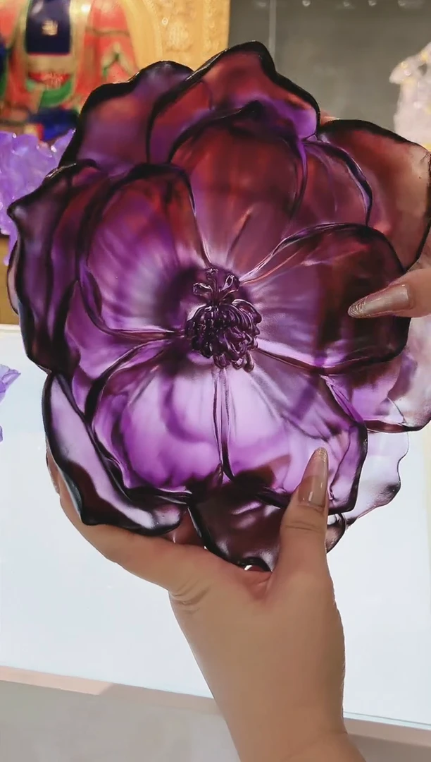 手工艺品琉璃古法琉璃山茶花果盘