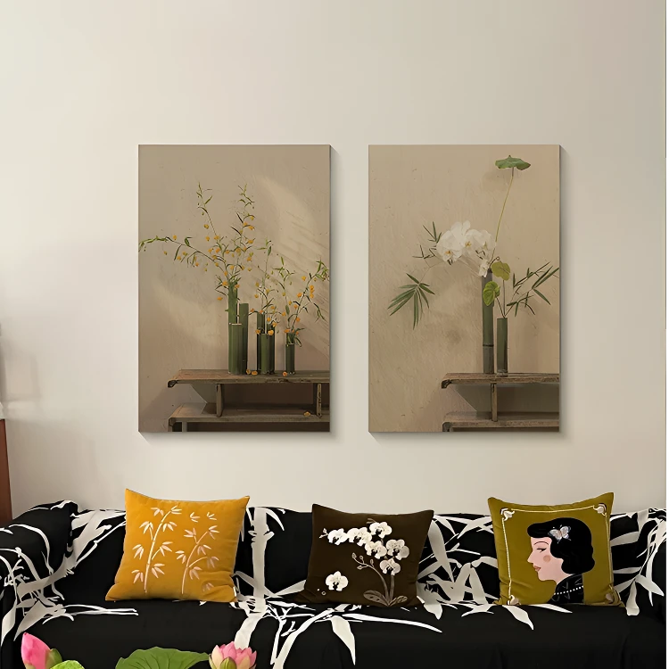 法式中古风客厅沙发背景墙装饰画艺术花卉餐厅挂画新中式卧室壁画