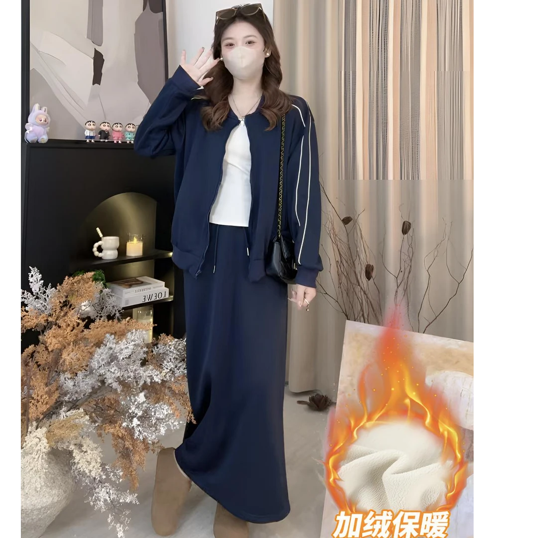 2025超火秋冬装休闲运动套装显高洋气夹克外套长裙裤两件套女