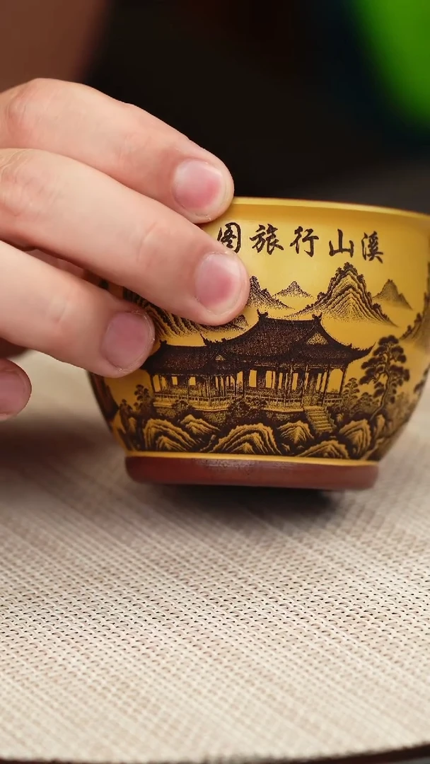 茶壶紫砂红皮龙双色 山水杯