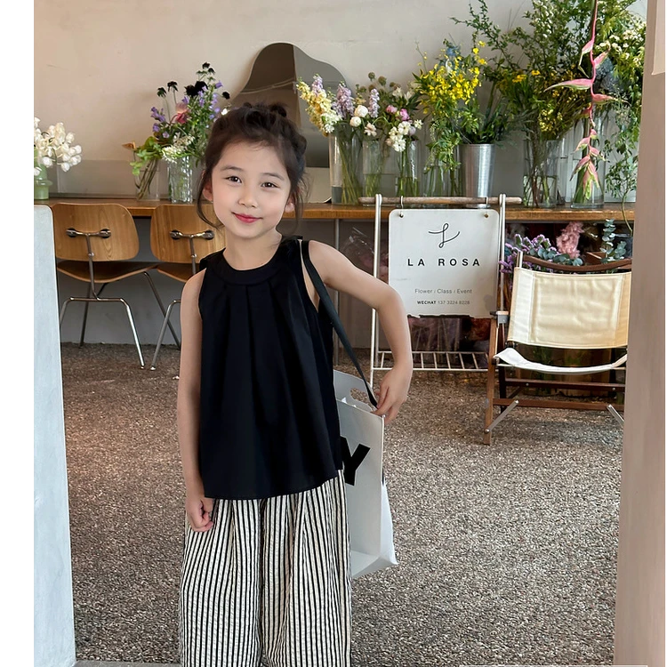 洋气可爱条纹儿童夏季薄款两件套