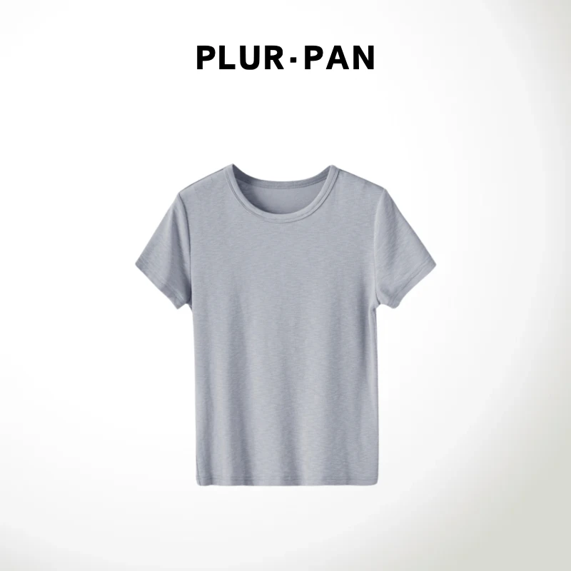 PLUR·PAN竹节棉  基础正肩修身显瘦短袖T恤 124