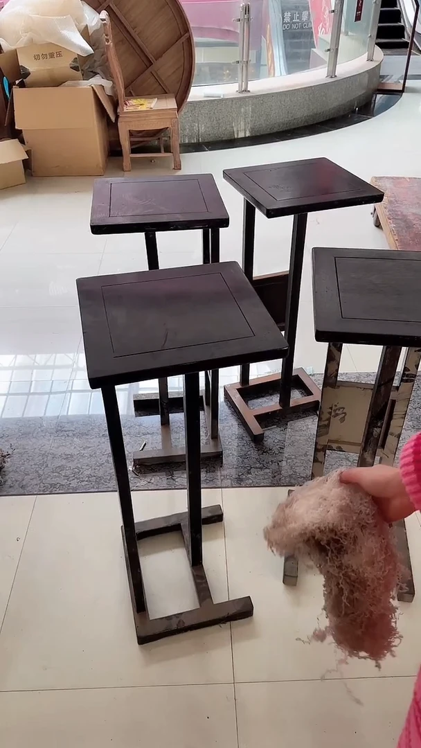 花梨木类成套家具天****媒非洲紫檀三柱花架一对（瑕疵款