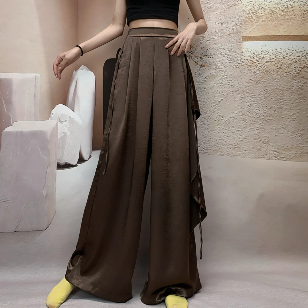 现代舞古典舞练功裤醋酸缎面飘逸阔腿裤训练表演中国演出裤子