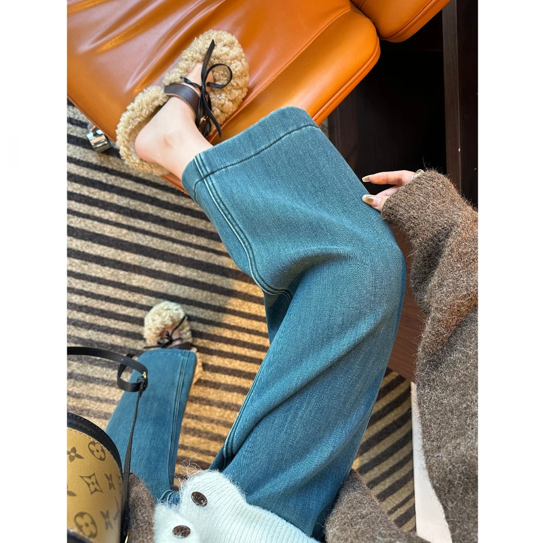 直腿神裤~小个子加绒保暖九分阔腿裤秋冬梨型遮胯显瘦直筒牛仔裤