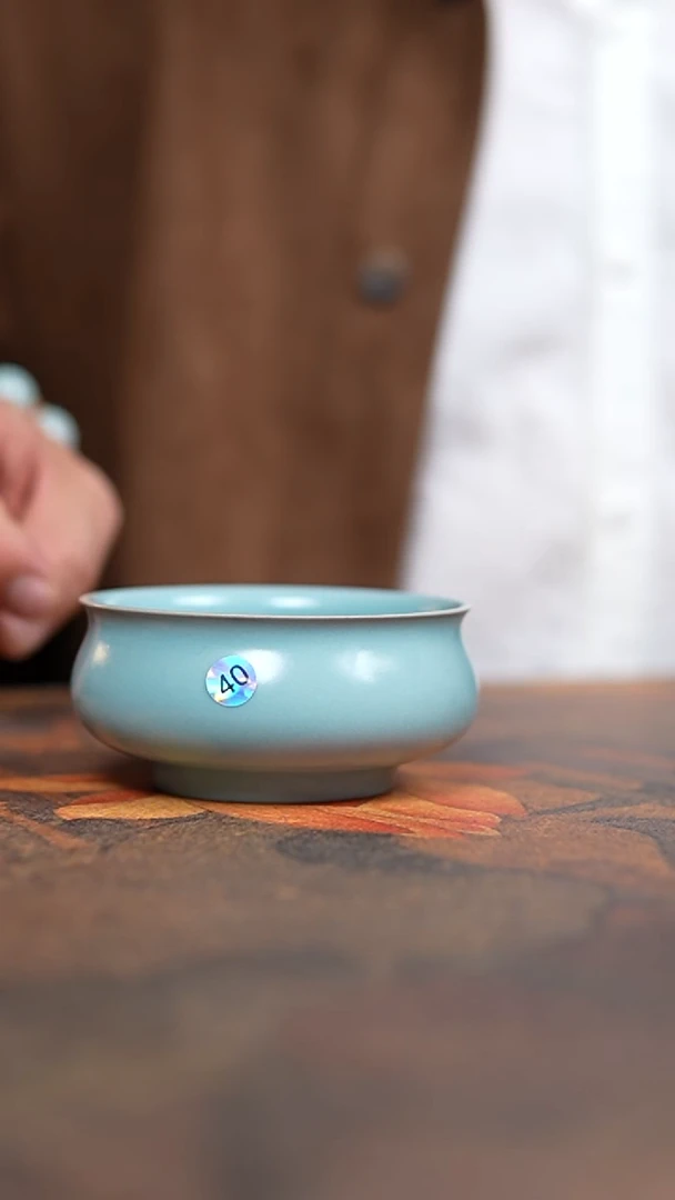 瓷片仿古天青纯手工炉式杯微瑕